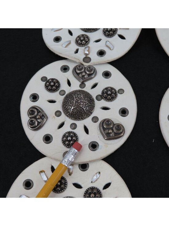 Womens One Size White Leather Silver Tone Metal Studded Stud Medallion Belt Boho main image 11